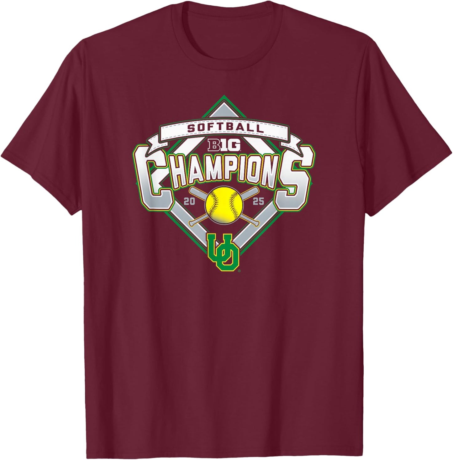 Oregon Ducks Softball Big Ten Champs 2025 Season T-Shirt - T-Shirt | Maroon