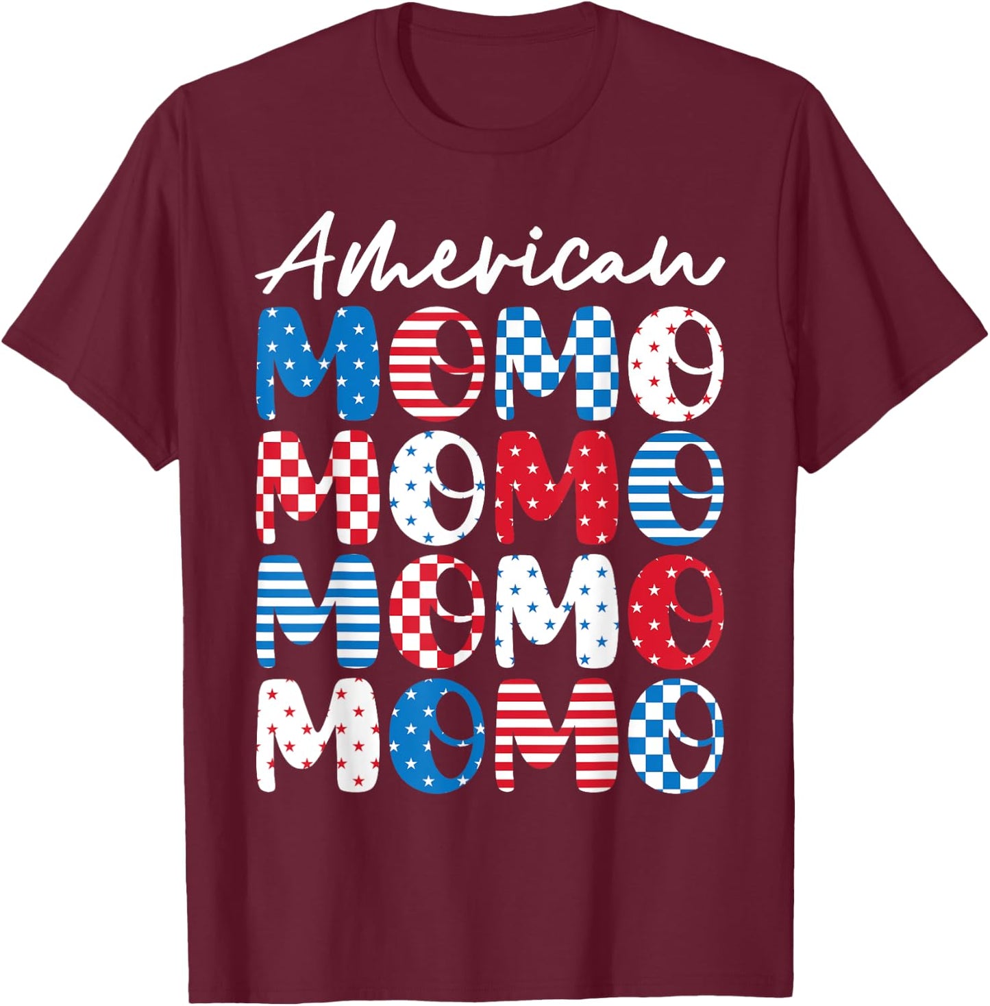 American Momo Momo Momo Red White Blue Stars Stripes Mother T-Shirt - T-Shirt | Maroon