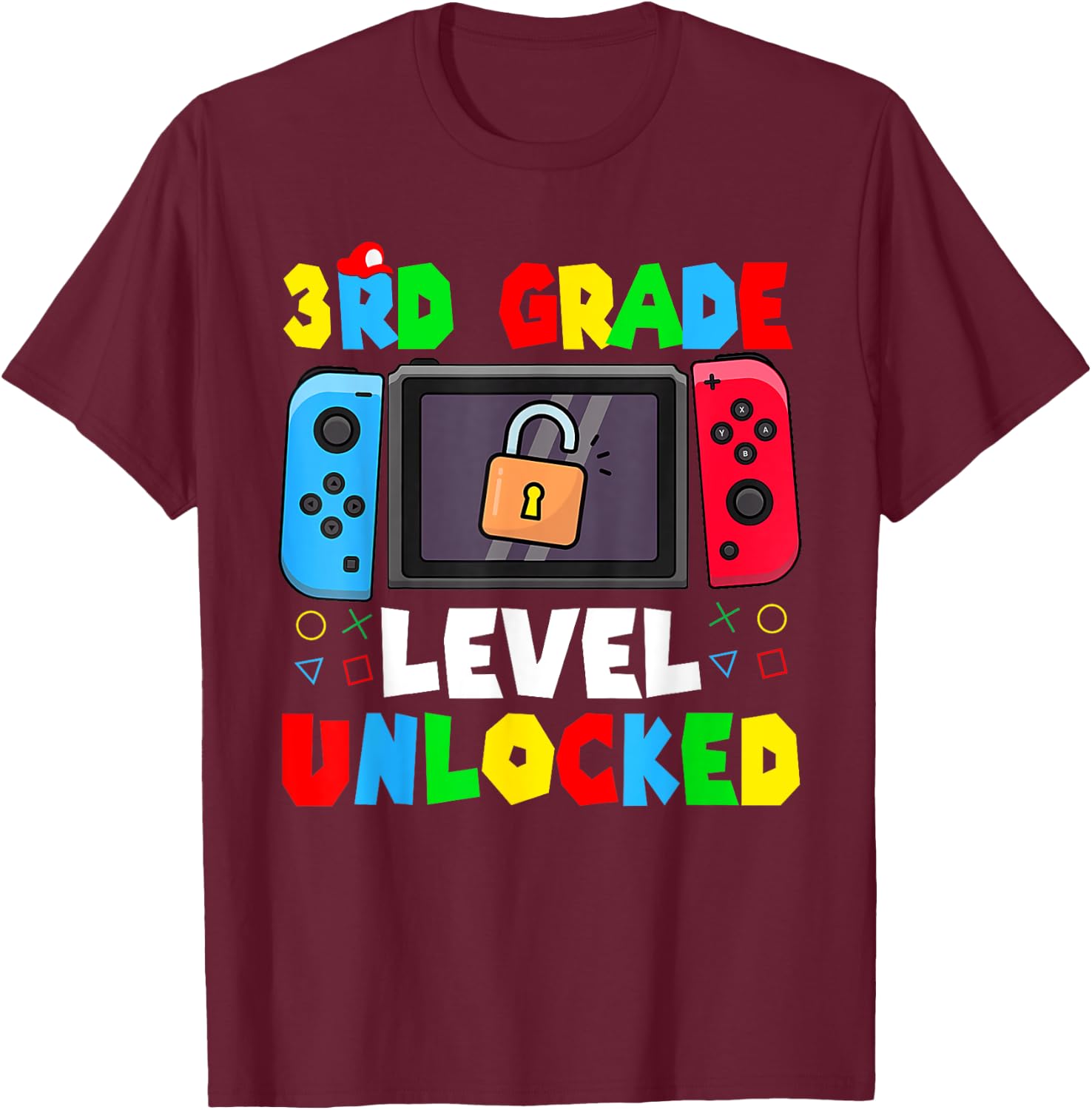 3rd Grade Level Unlocked Back to School First Day Gamer Boys T-Shirt - T-Shirt | Maroon