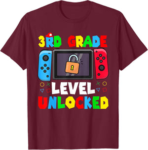 3rd Grade Level Unlocked Back to School First Day Gamer Boys T-Shirt - T-Shirt | Maroon