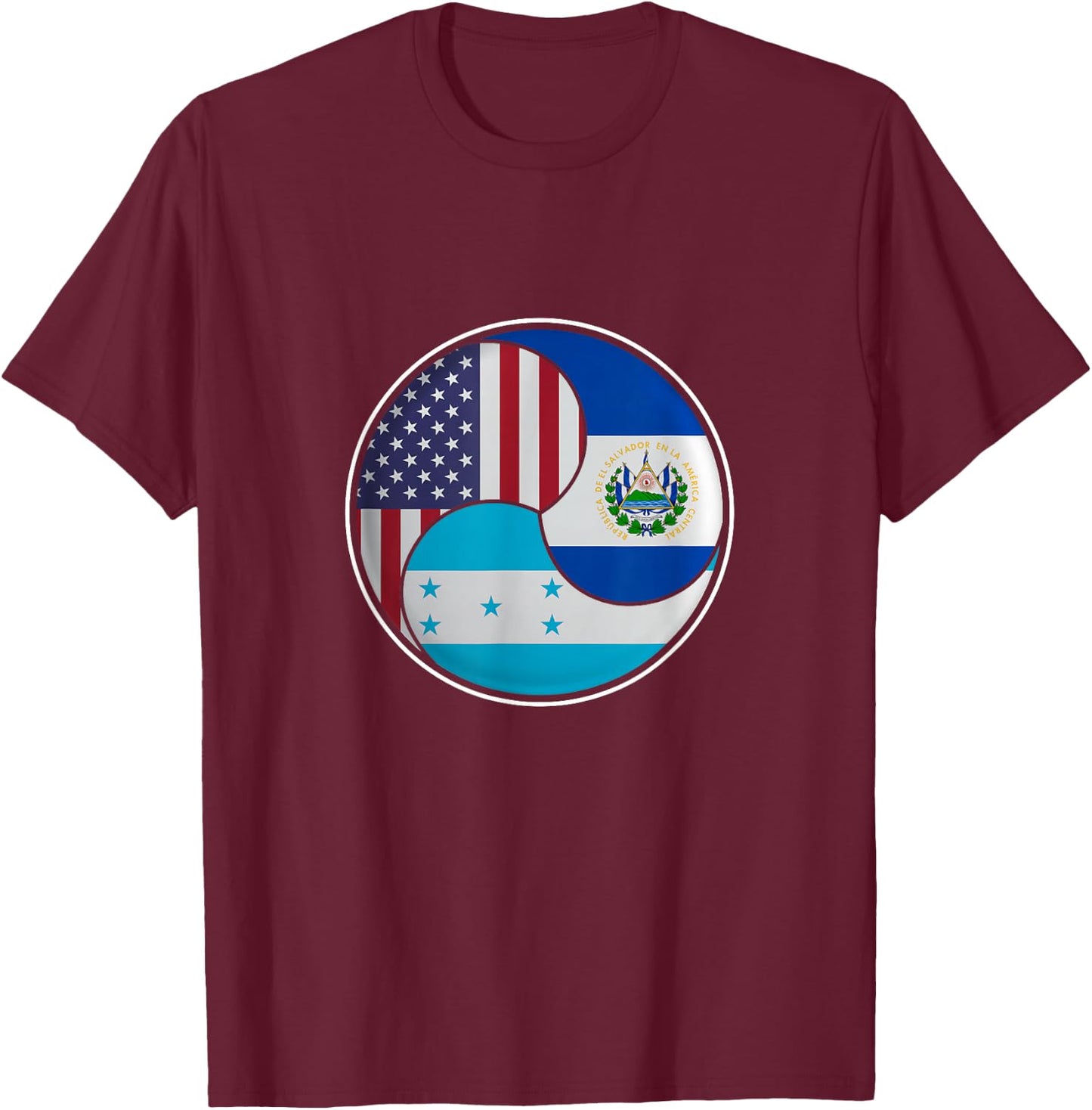 Multiculti heritage. El Salvador, Honduras and the USA T-Shirt - T-Shirt | Maroon