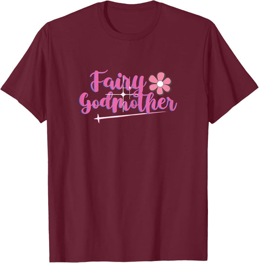 Fairy Godmother Godparent Godchildren Godmom Gift | Women's Black X-Small Modern Collarless Round Neck Short Sleeve T-Shirt - T-Shirt | Maroon