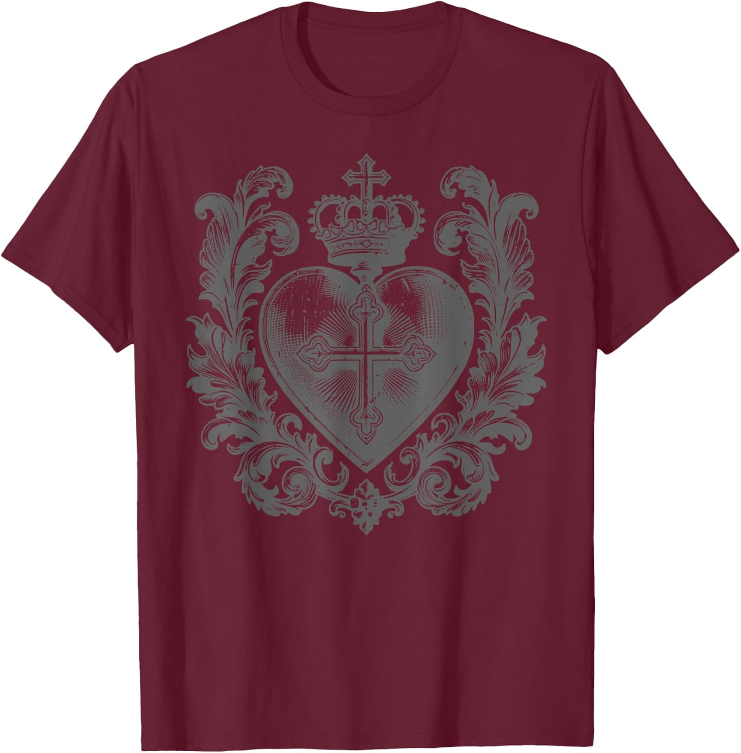 Vintage Catholic Ex Voto Heart , Black, S T-Shirt - T-Shirt | Maroon