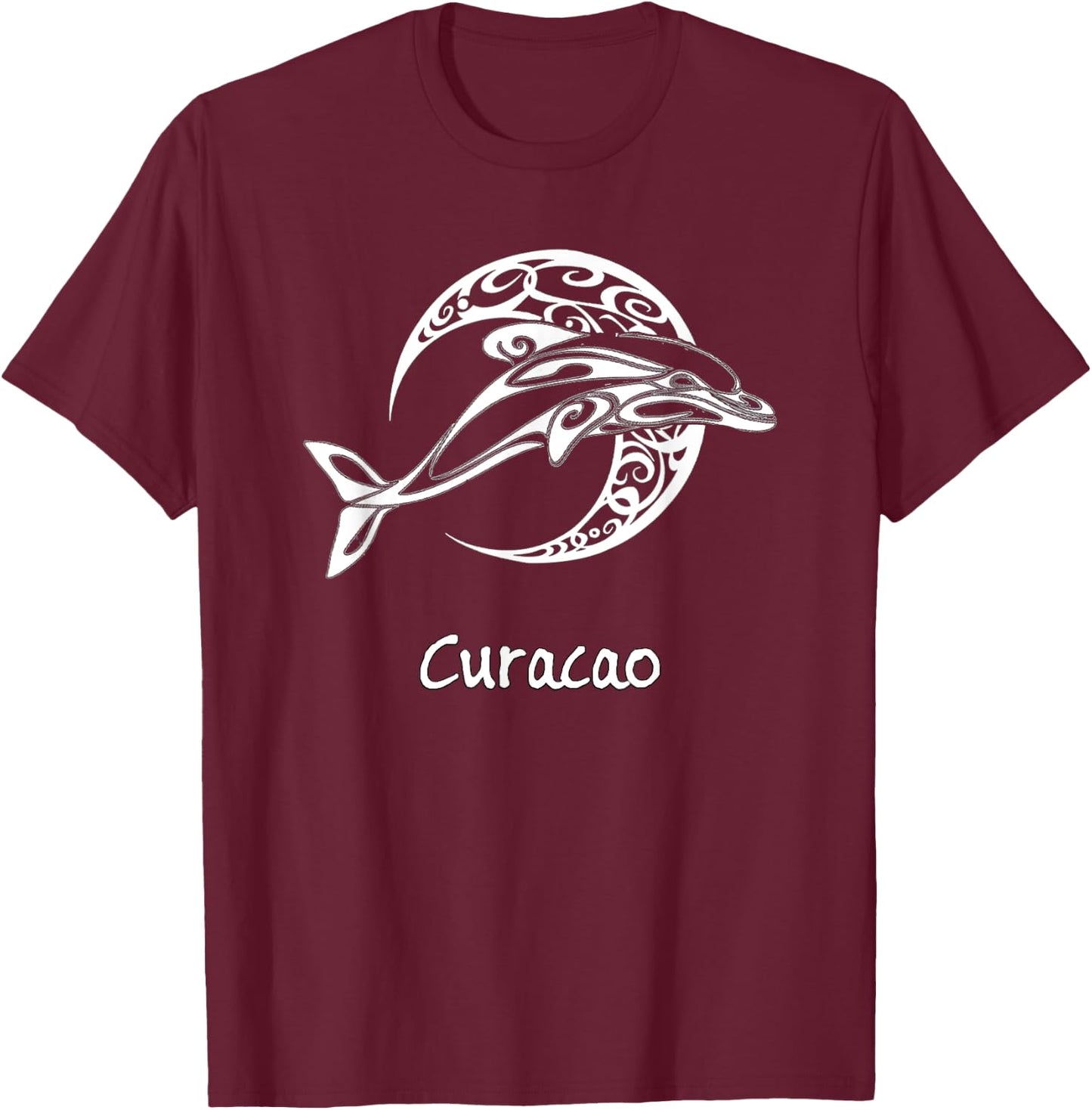 Curacao Tribal Dolphin Design Souvenir T-Shirt - T-Shirt | Maroon