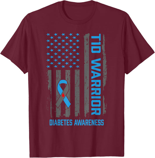 Type 1 Diabetes Awareness T1D Warrior Type One Diabetic T-Shirt - T-Shirt | Maroon
