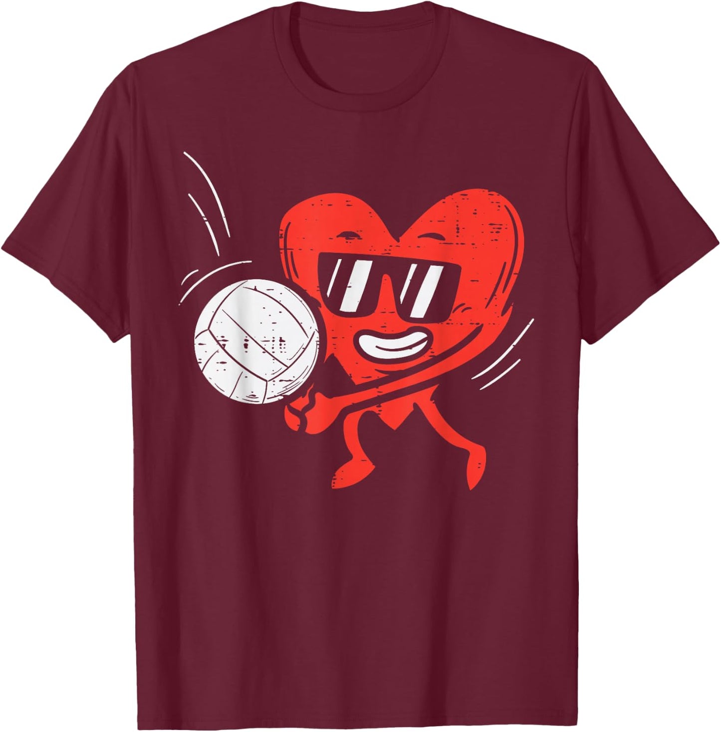 Heart Playing Volleyball Valentines Day Love Sports Girls T-Shirt - T-Shirt | Maroon