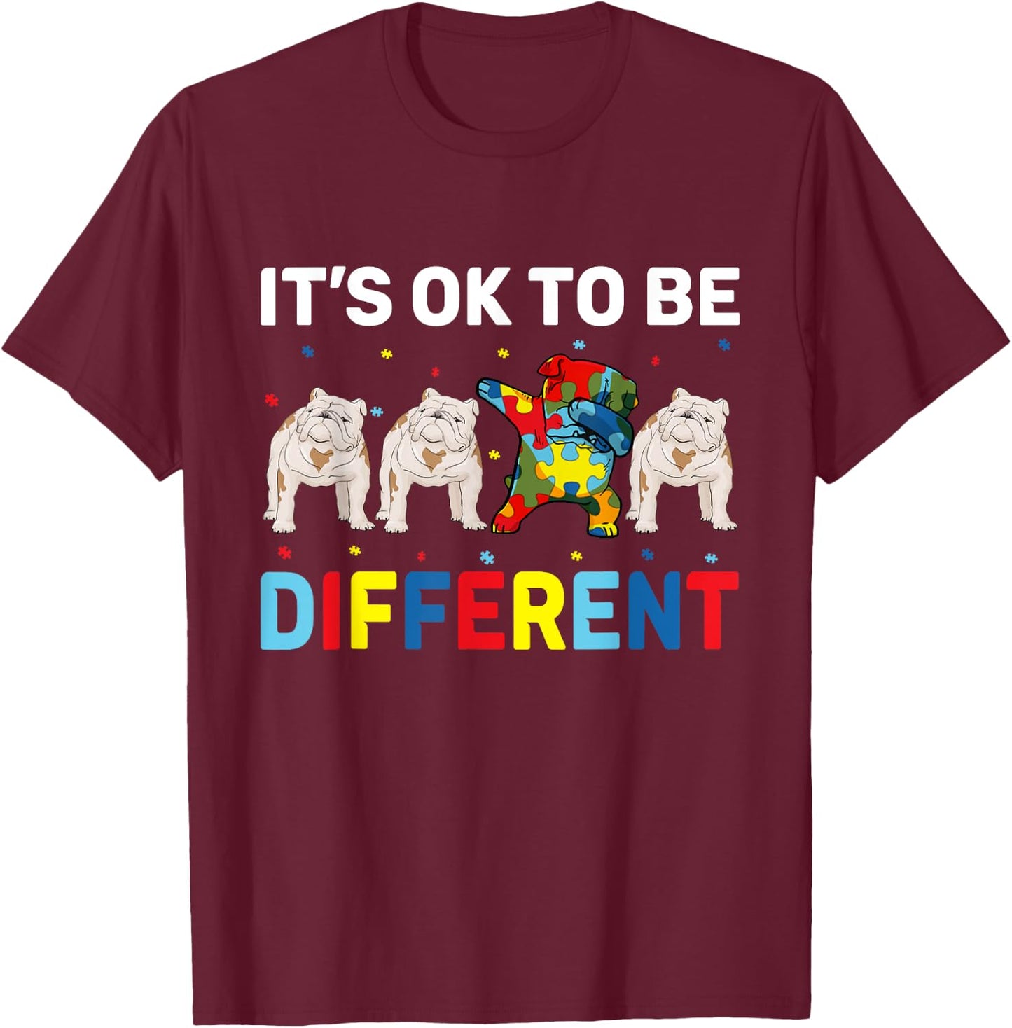 Autism Awareness Day Gift Funny Dabbing English Bulldog T-Shirt - T-Shirt | Maroon