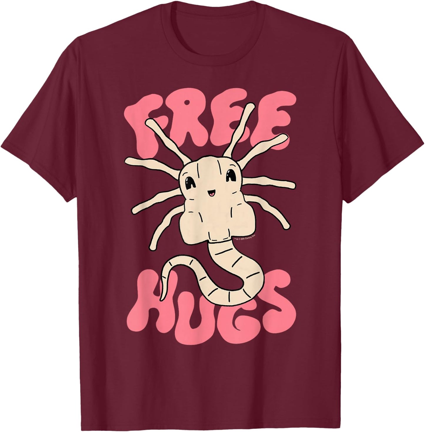 Aliens Cute Facehuggers Free Hugs Big Chest Poster T-Shirt - T-Shirt | Maroon