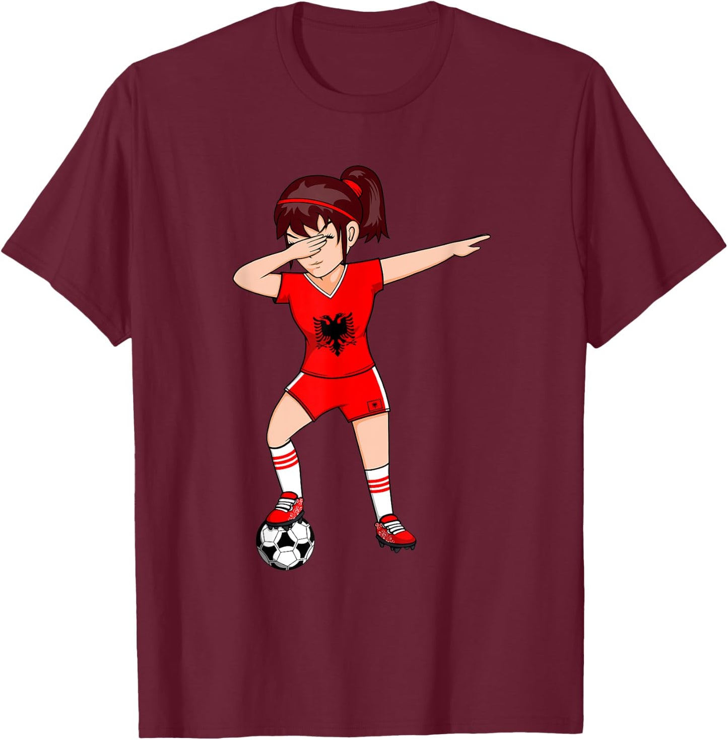 Dabbing Soccer Girl Albania Jersey Albanian Football Lovers T-Shirt - T-Shirt | Maroon