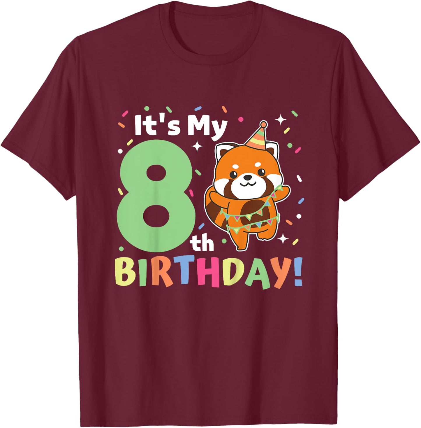 Kinder Rote Panda 8. Geburtstag Kinder acht Jahre alt Roter Panda T-Shirt - T-Shirt | Maroon