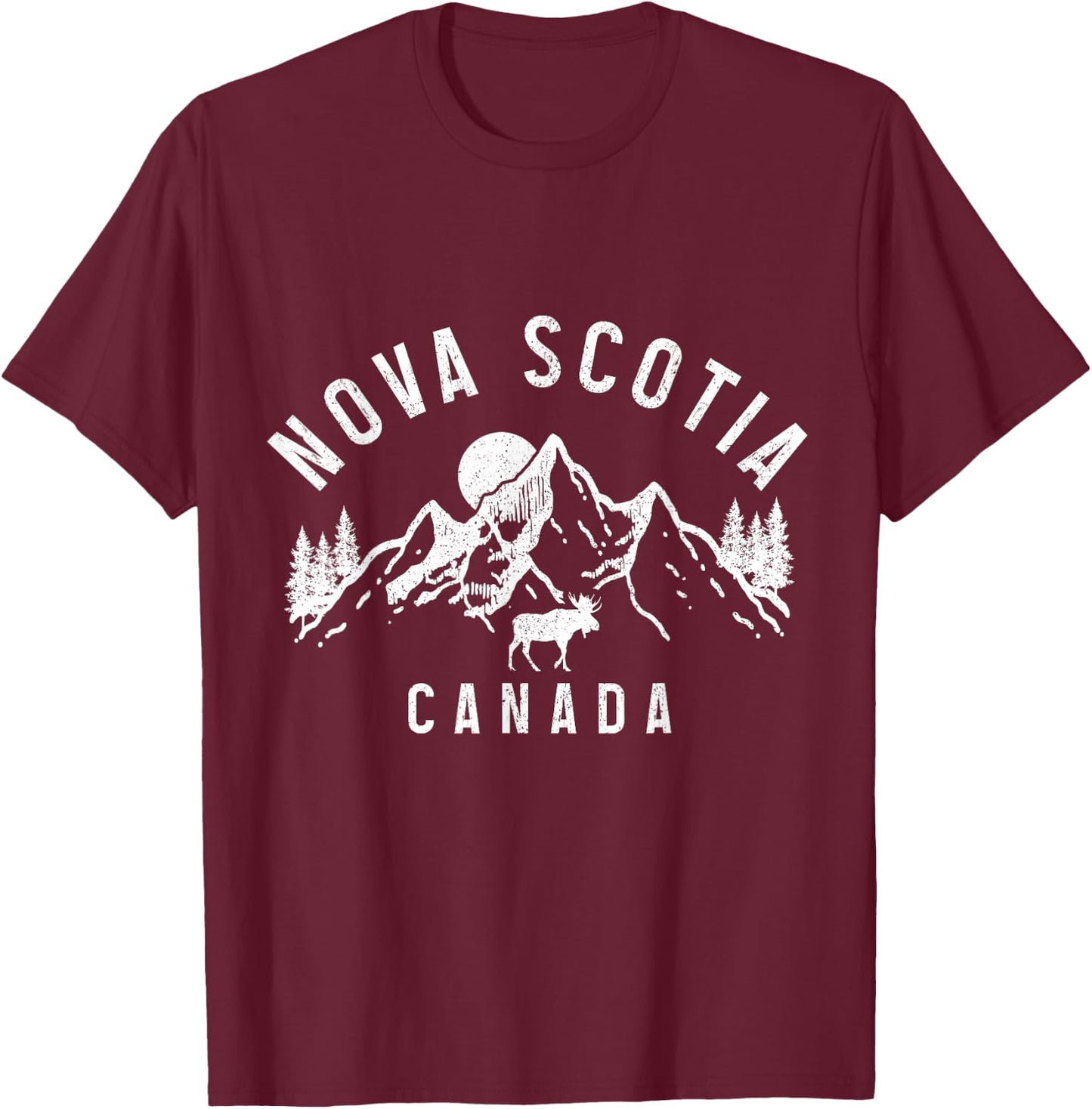 Nova Scotia Canada Souvenir Vintage Mountains Moose T-Shirt - T-Shirt | Maroon