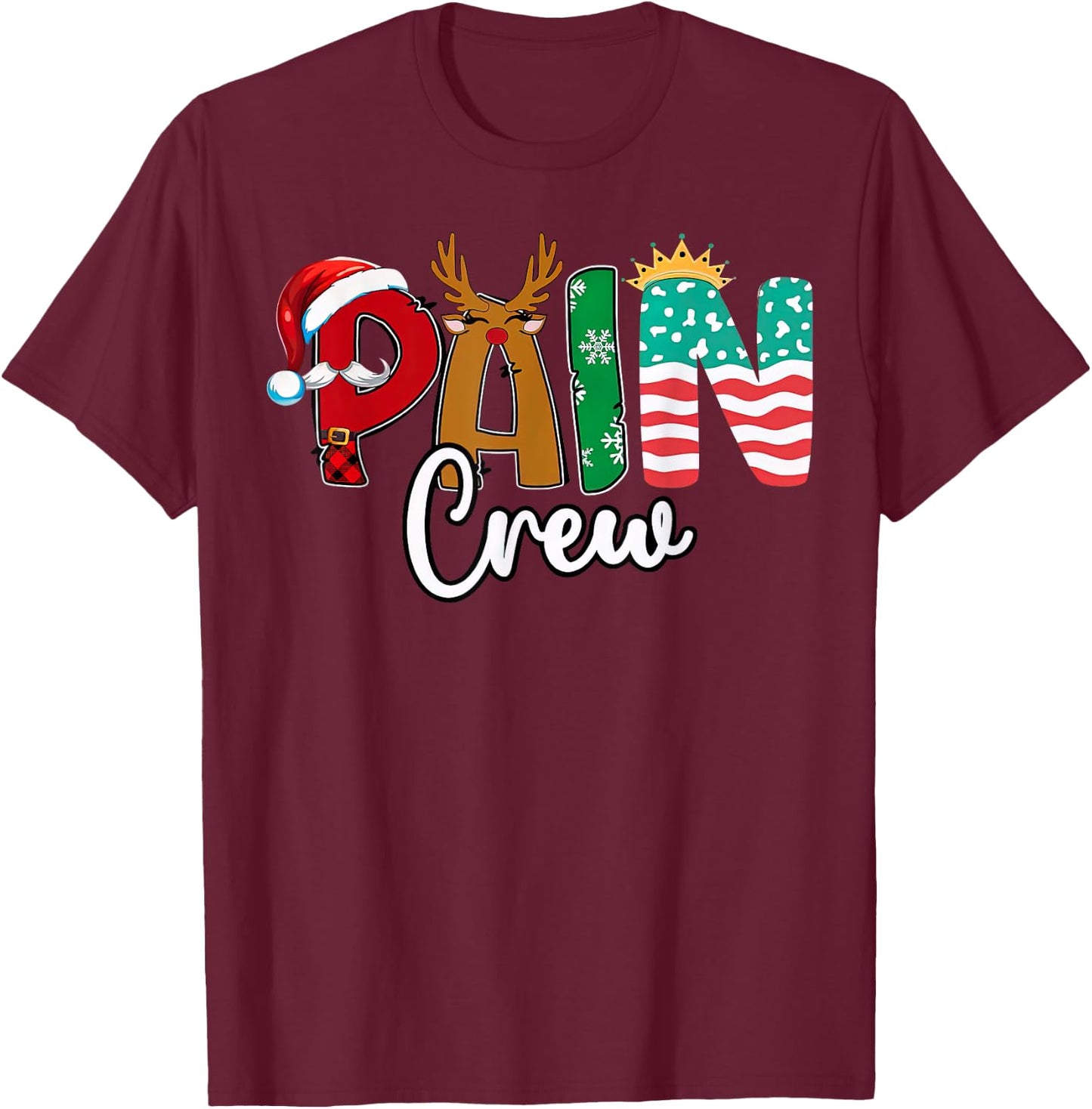 Pain Management Nurse Christmas Pain Crews Scrub Top Women T-Shirt - T-Shirt | Maroon