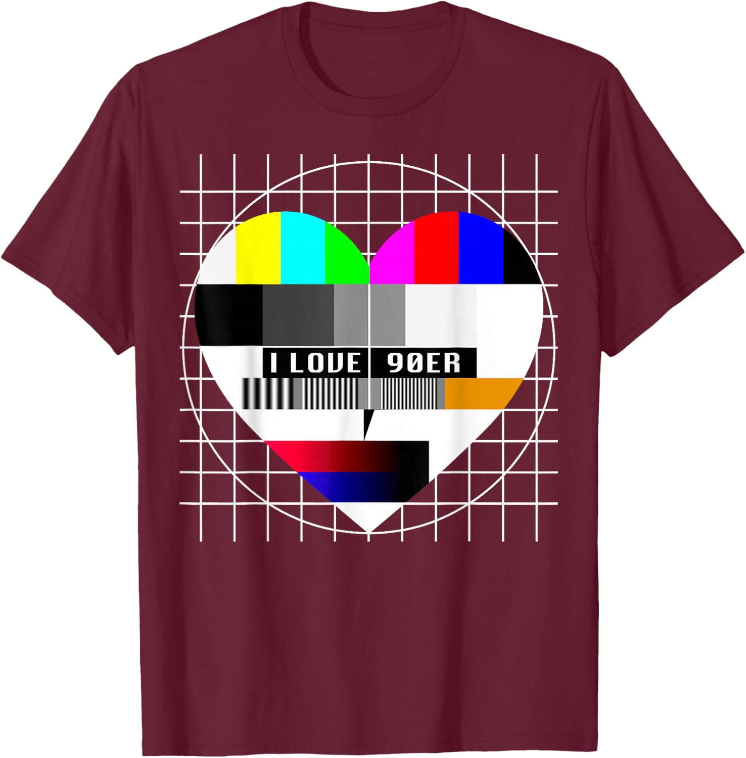 90er Party Testbild Herzform Liebe I Love 90er Jahre Kostüm T-Shirt - T-Shirt | Maroon