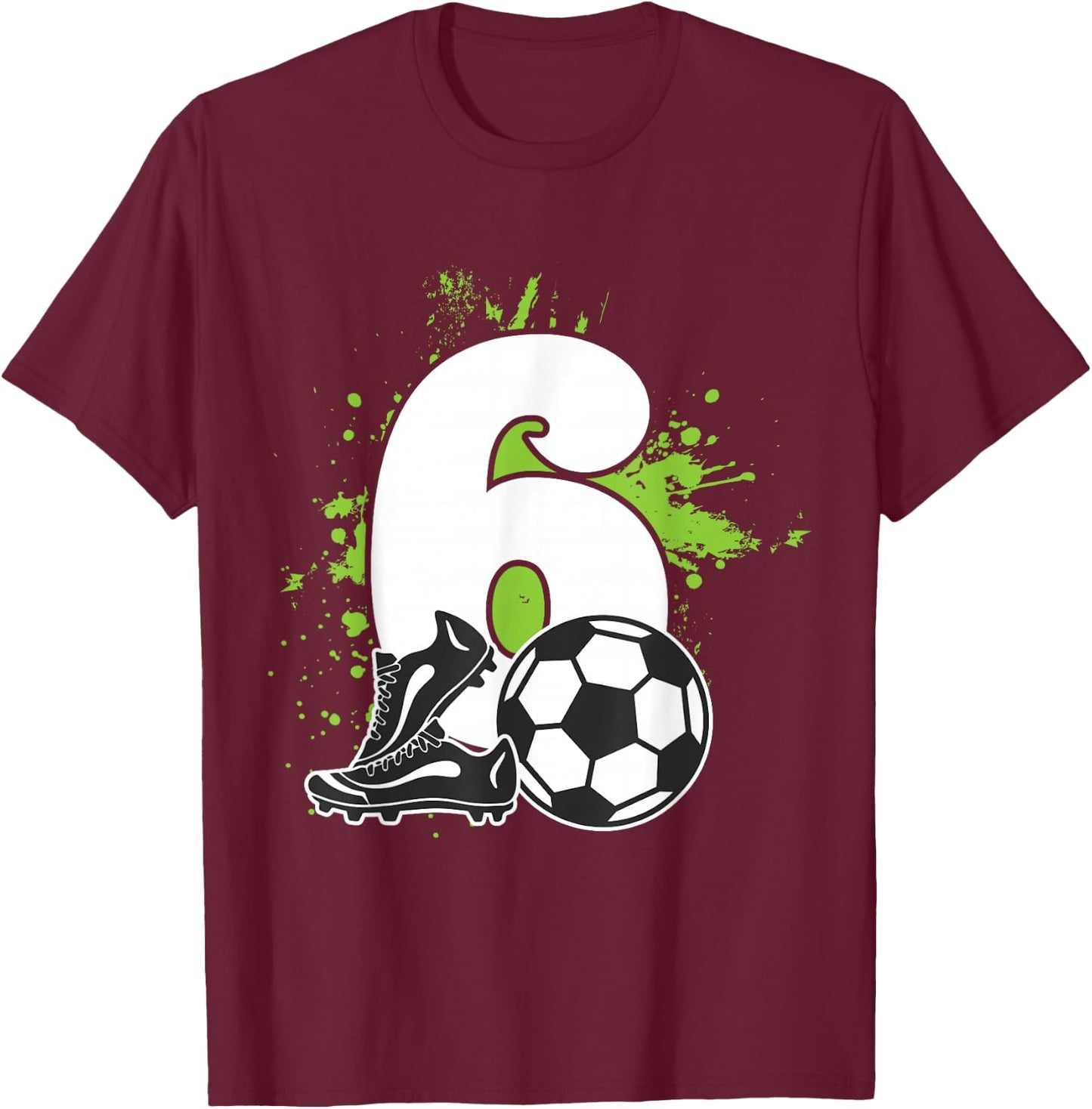 Children's 6th Birthday Boy Footballer Football , black, 80 T-Shirt - T-Shirt | Maroon