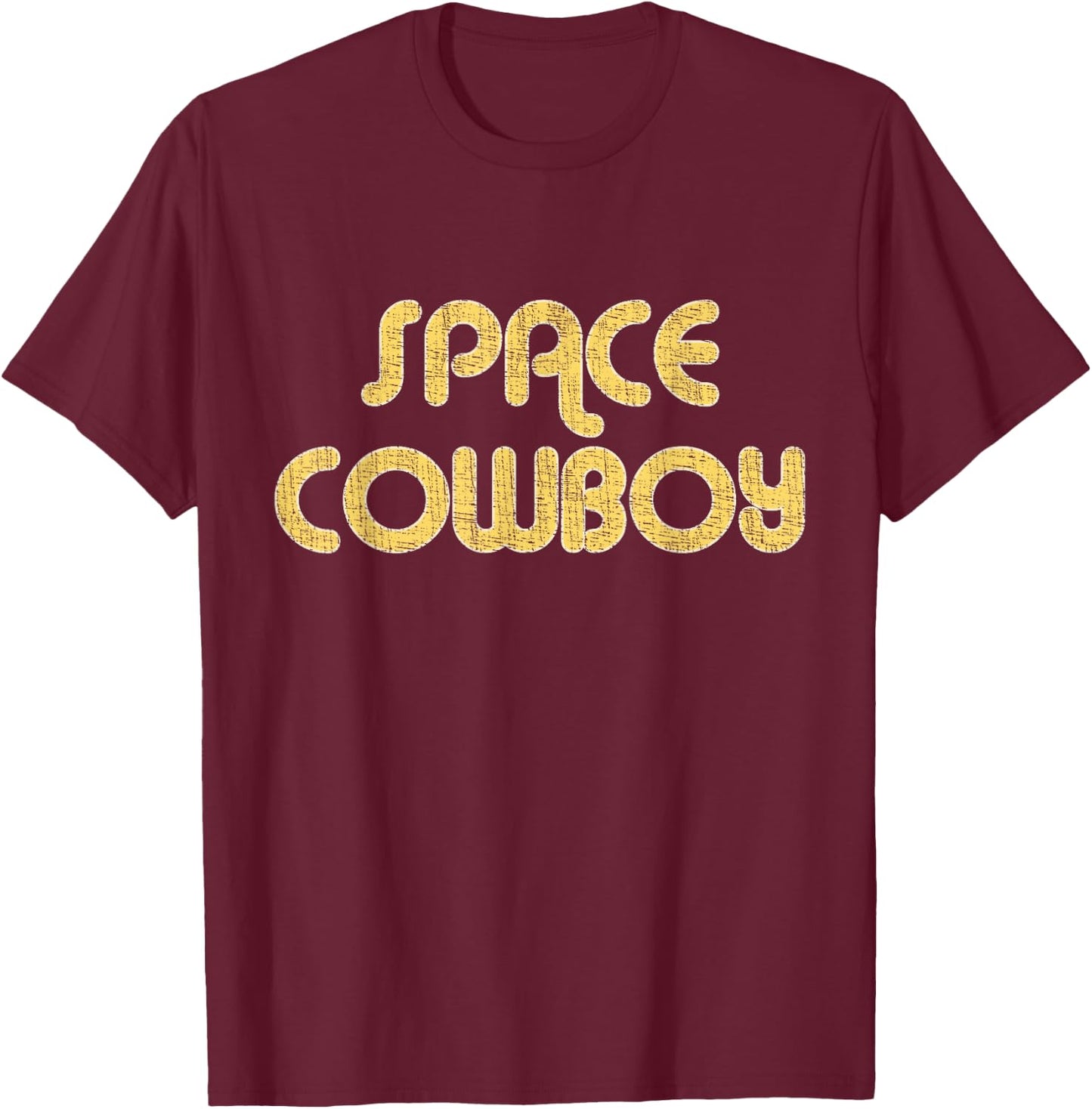 SPACE COWBOY Vintage Large Print Retro Distressed T-Shirt - T-Shirt | Maroon