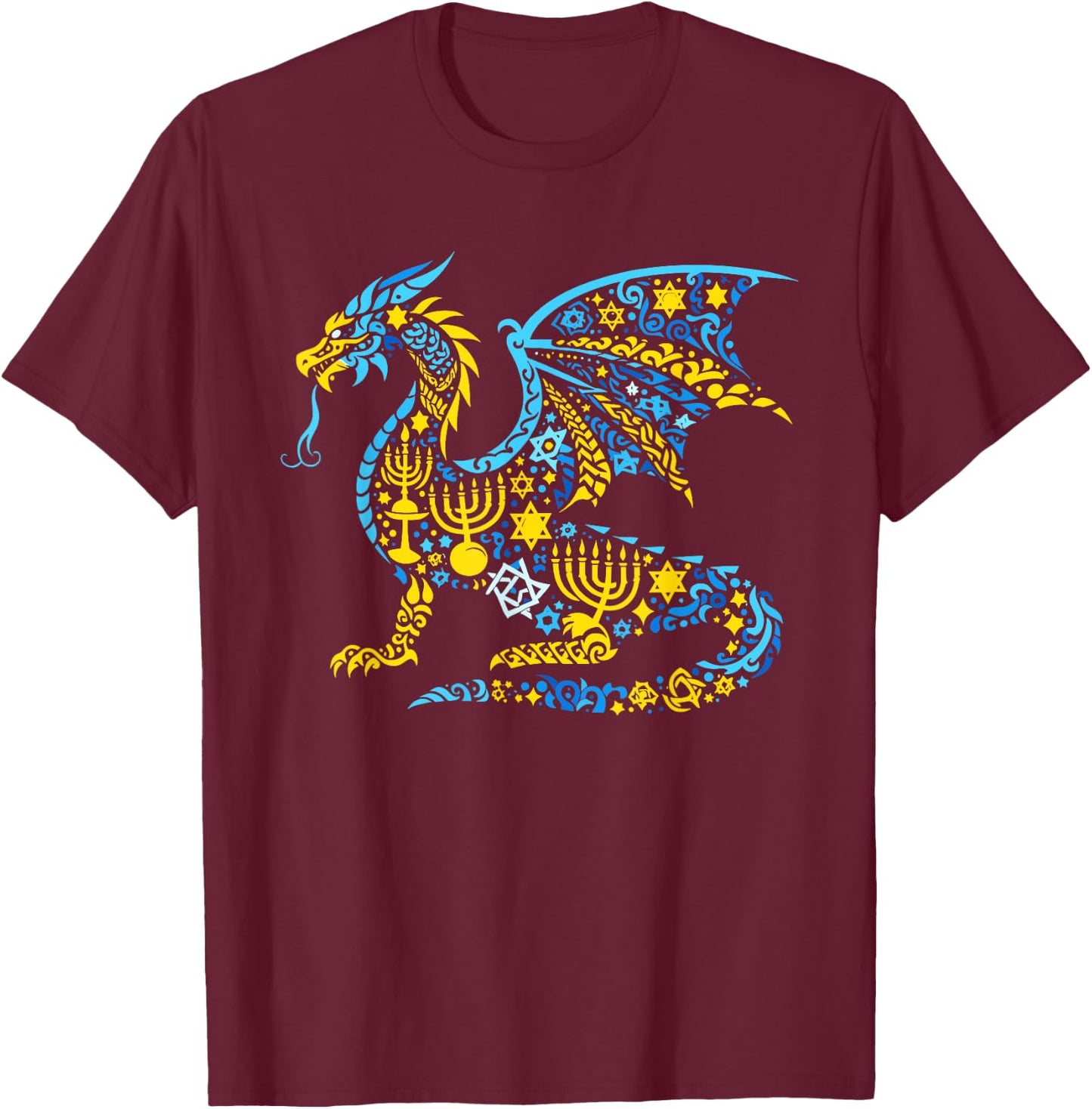 Dragon Menorah Dreidel Jewish Hanukkah Kids T-Shirt - T-Shirt | Maroon