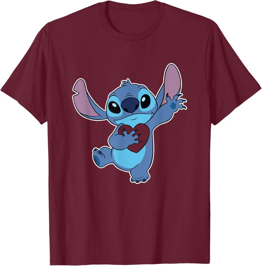 Disney Lilo & Stitch Valentine's Day Heart Belongs to Stitch T-Shirt - T-Shirt | Maroon