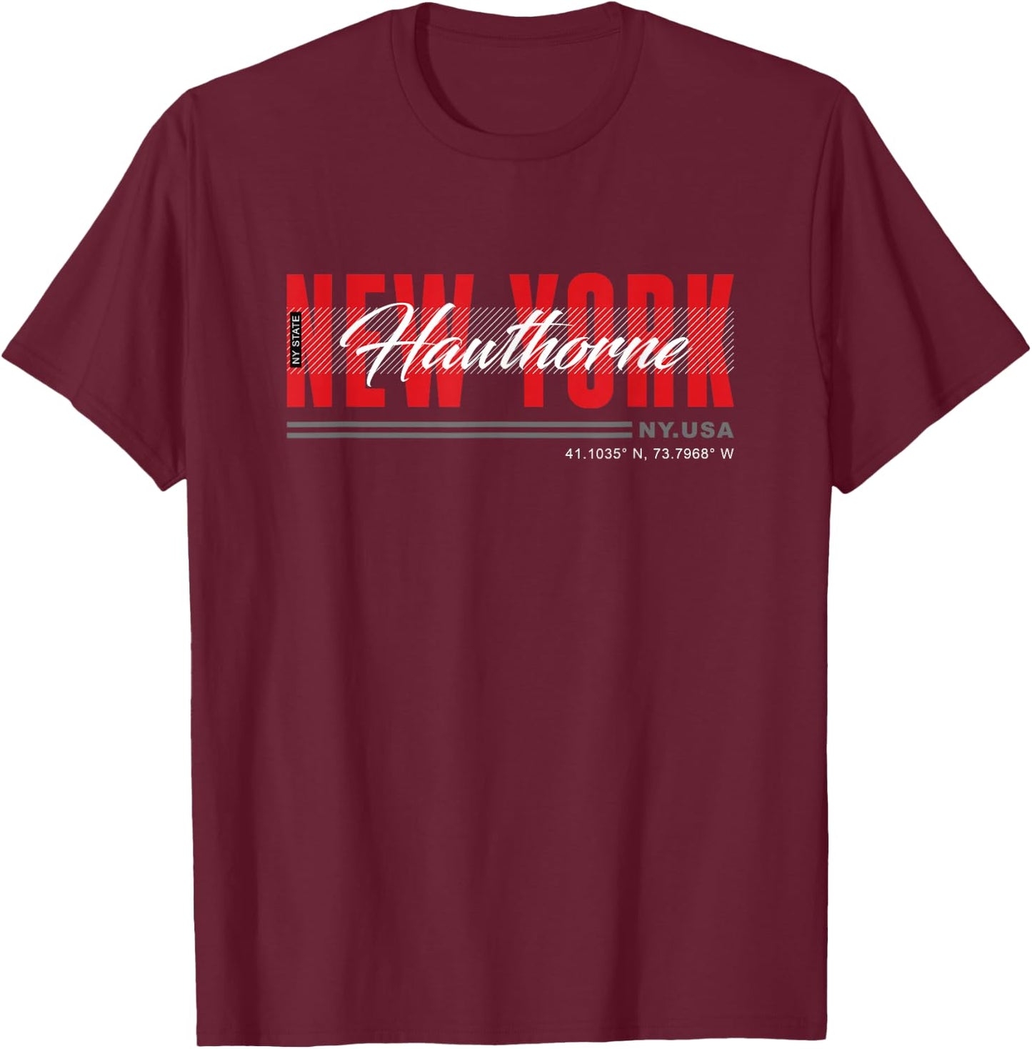 Hawthorne, New York Streetwear Bold Red Urban Design T-Shirt - T-Shirt | Maroon