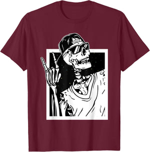 Rock Skeleton Hand Halloween Costume Funny Rocker Music T-Shirt - T-Shirt | Maroon