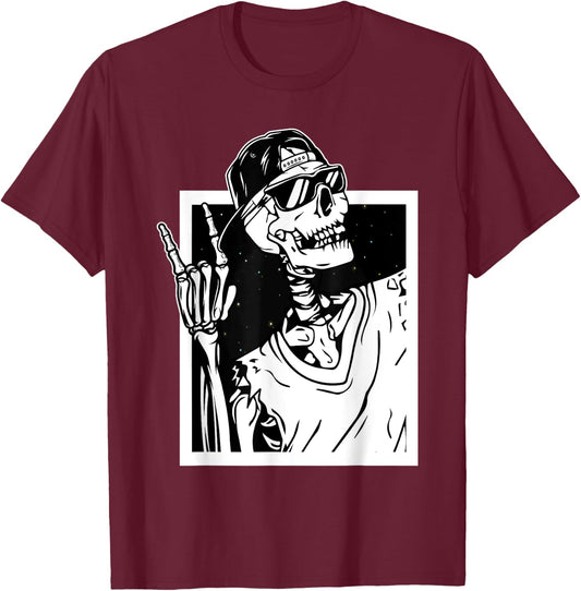 Rock Skeleton Hand Halloween Costume Funny Rocker Music T-Shirt - T-Shirt | Maroon