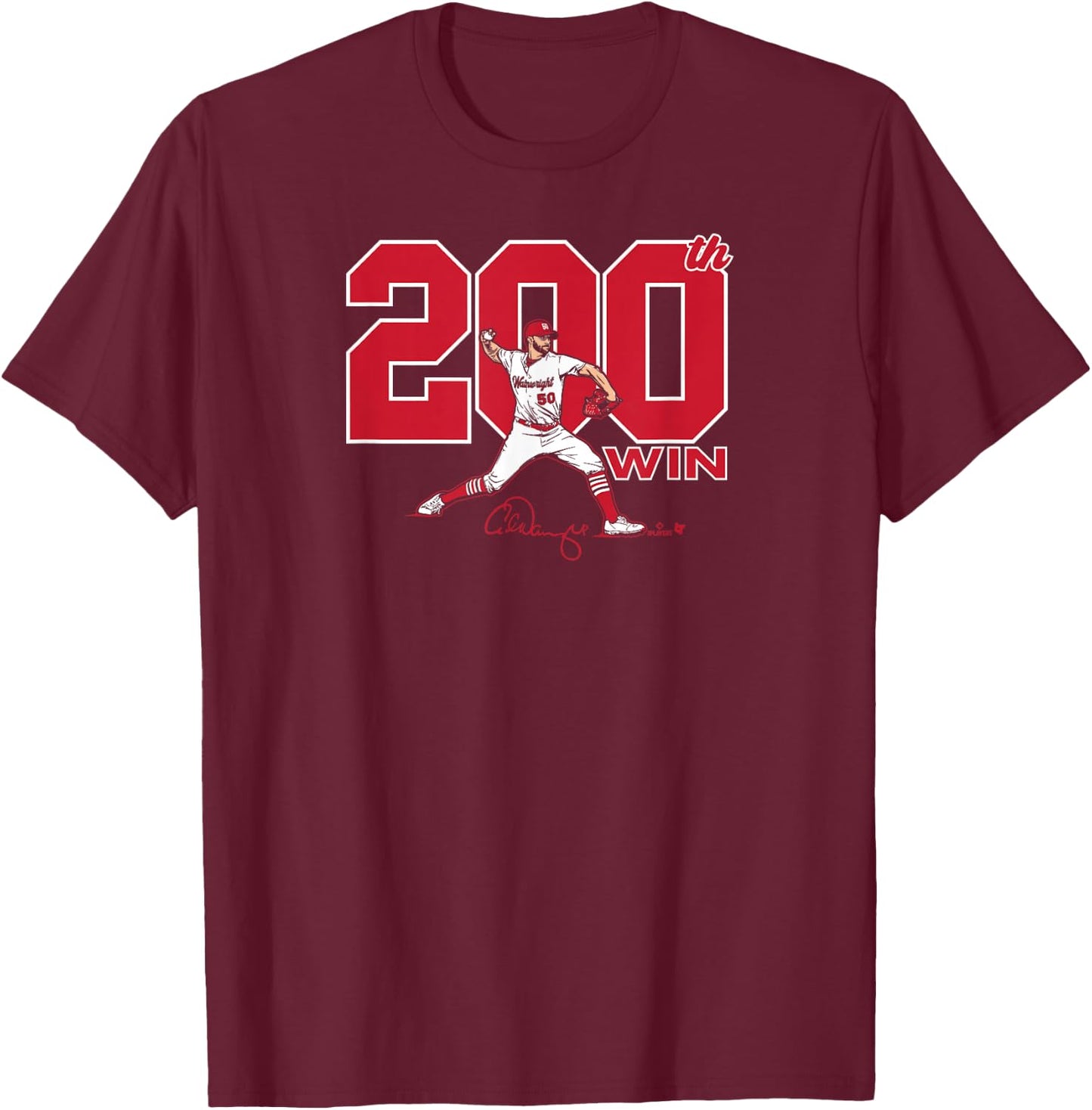 Adam Wainwright - 200 Wins - St. Louis Baseball T-Shirt - T-Shirt | Maroon
