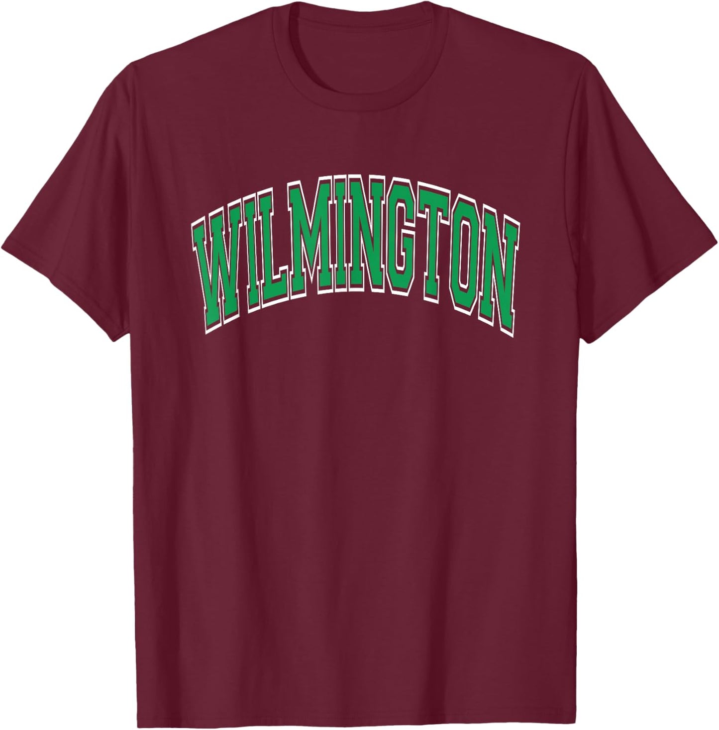 Wilmington Arched Style Green Text T-Shirt - T-Shirt | Maroon