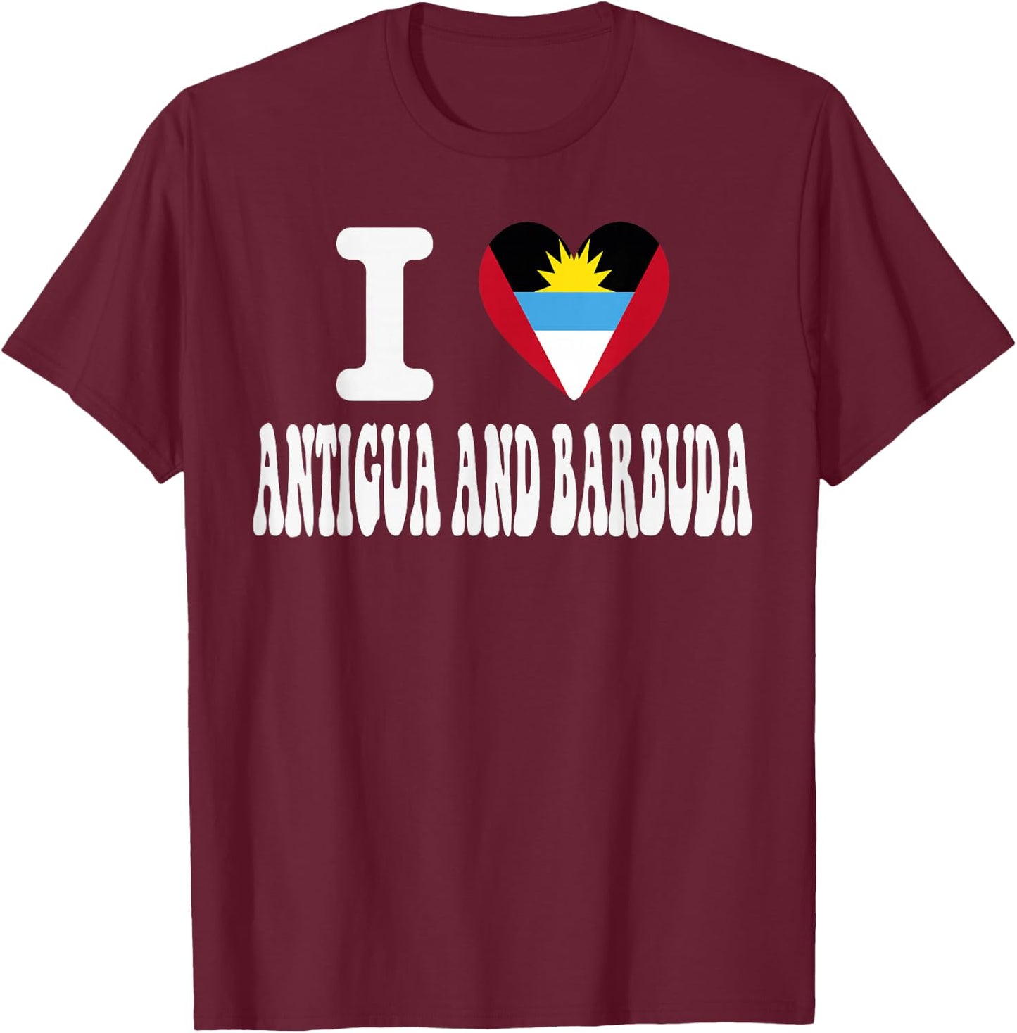 I Love Antigua and Barbuda Heart Flag Retro Travel Souvenir T-Shirt - T-Shirt | Maroon