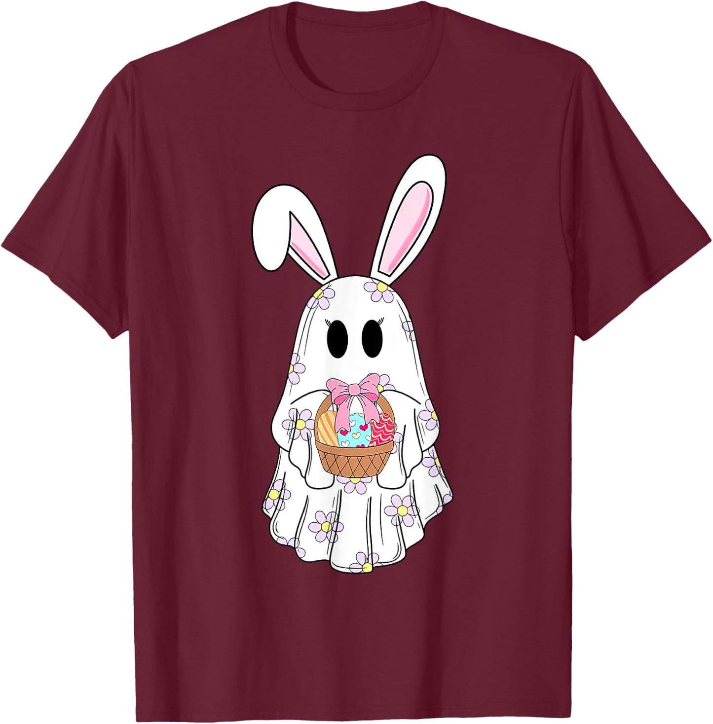 Cute Ghost Bunny Ghost Rabbit Easter Day Rabbit Lover T-Shirt - T-Shirt | Maroon