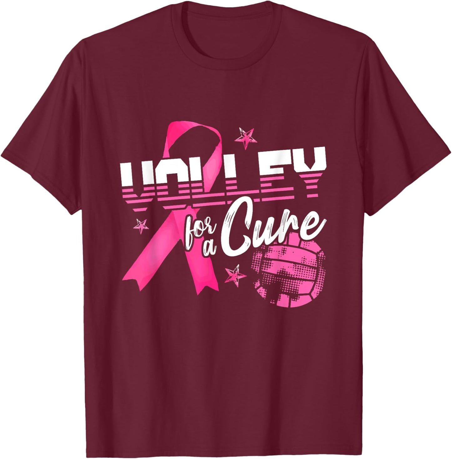 Volley For A Cure Volleyball Breast Cancer Awareness T-Shirt - T-Shirt | Maroon