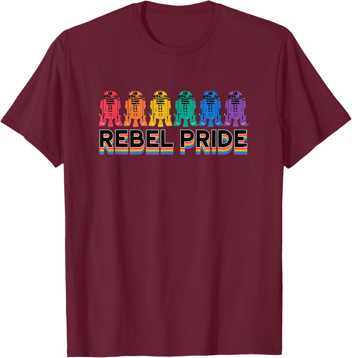 Star Wars Pride R2-D2 Astromech Droid Rainbow Rebel Pride T-Shirt - T-Shirt | Maroon