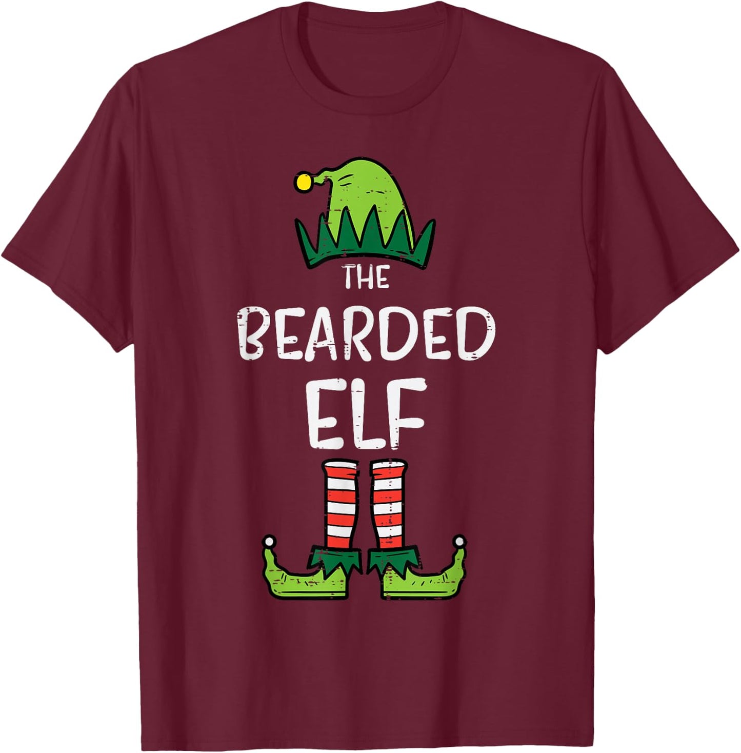 Bearded Elf Matching Christmas For Family Uncle Dad T-Shirt - T-Shirt | Maroon