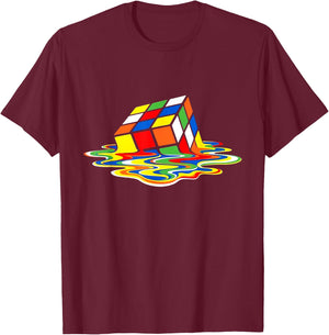 Melting Rubik's Cube , black T-Shirt - T-Shirt | Maroon