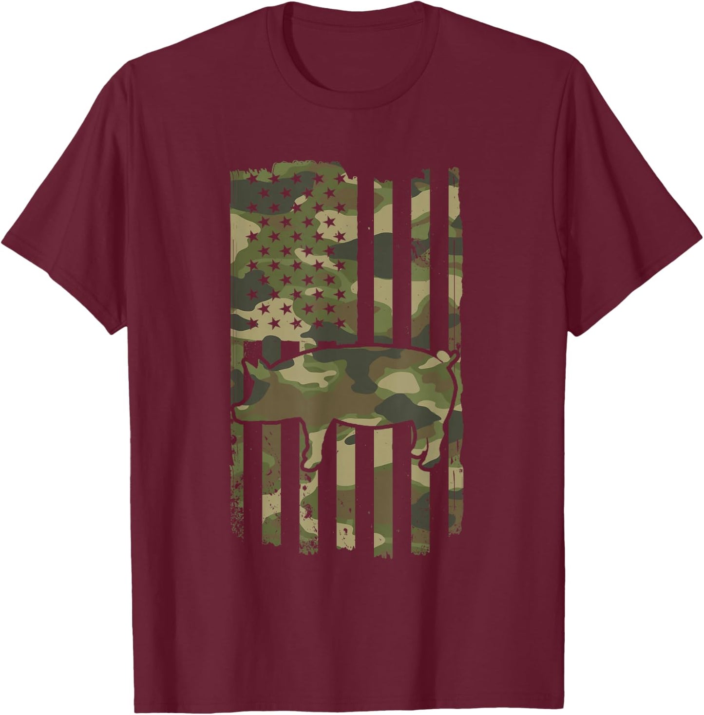 Funny Retro Pig Lover - Pig USA Flag 4th July T-Shirt - T-Shirt | Maroon