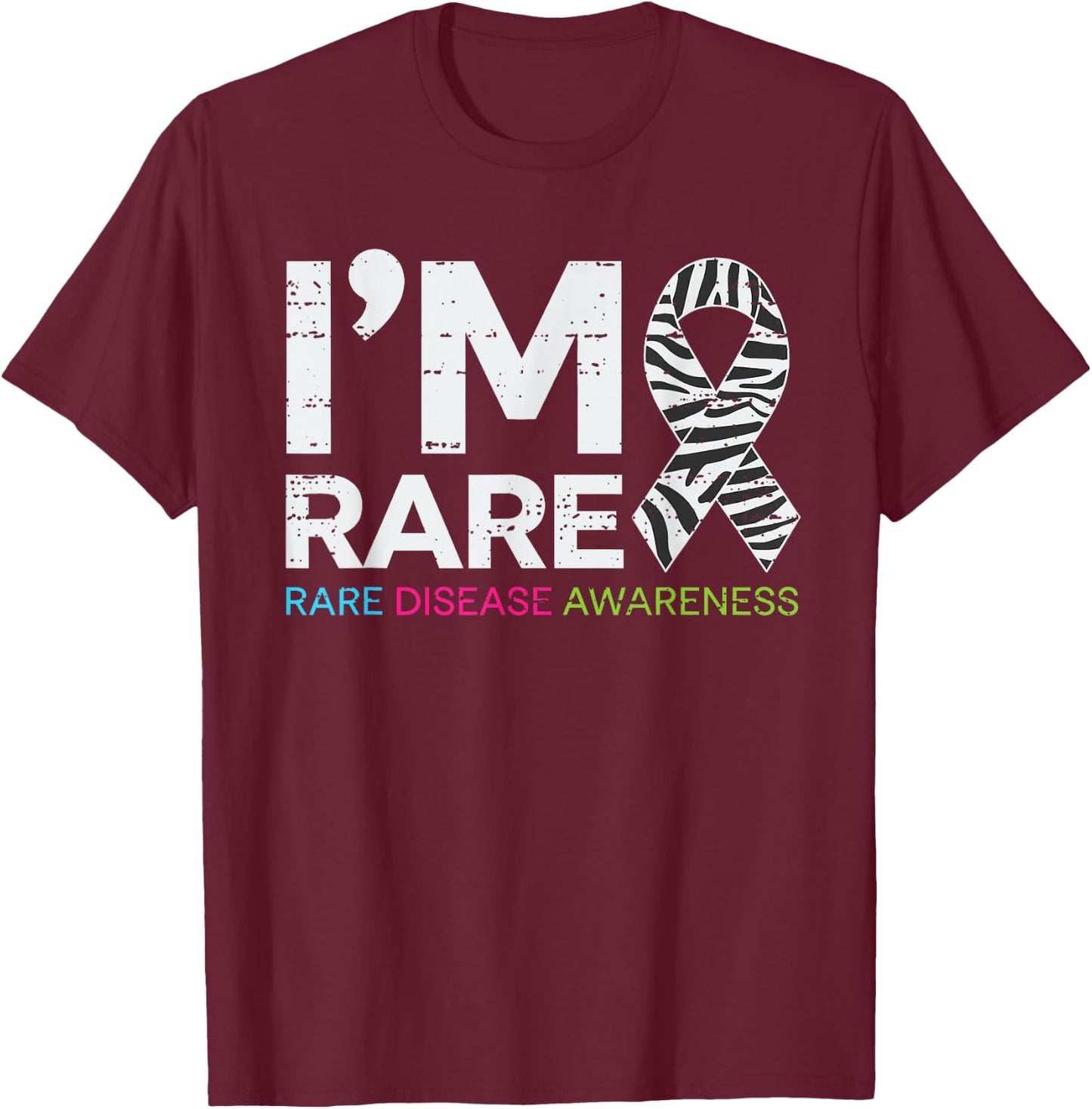 I'm Rare Disease Warrior Zabra Ribbon Rare Disease Awareness T-Shirt - T-Shirt | Maroon