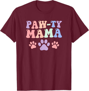Paw-ty Mama Groovy Animal Foot Shapes Pet Lover T-Shirt - T-Shirt | Maroon