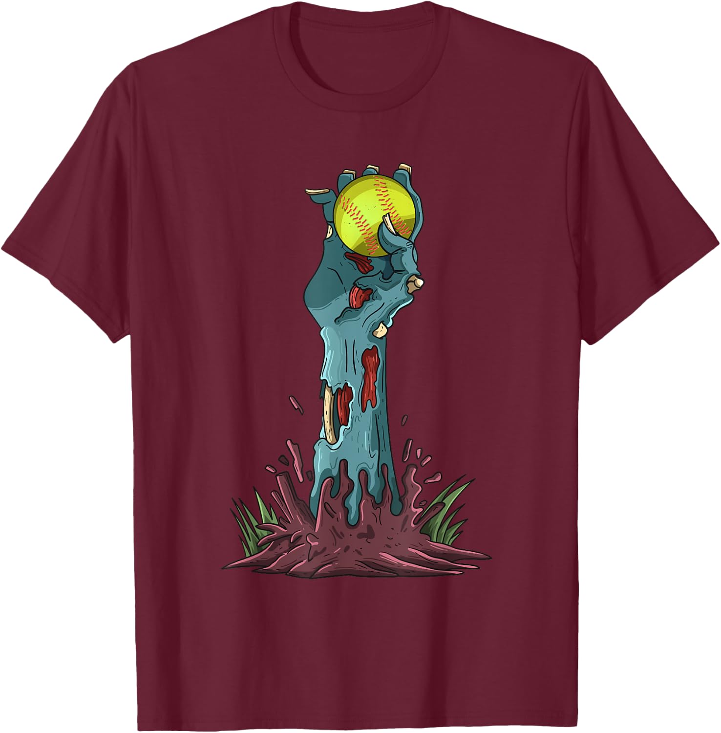 Zombie Hands Softball Funny Halloween Horror Scary Outfit T-Shirt - T-Shirt | Maroon