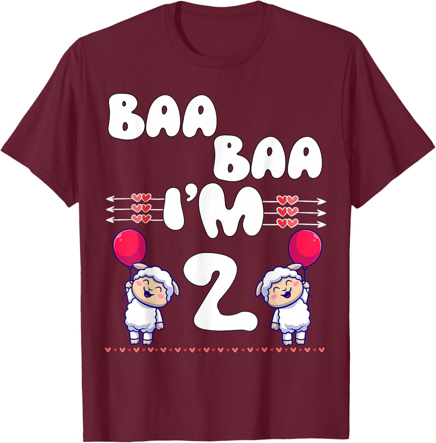 Baa Baa I'm 2 Farm Sheep Theme Party Two Year Birthday T-Shirt - T-Shirt | Maroon