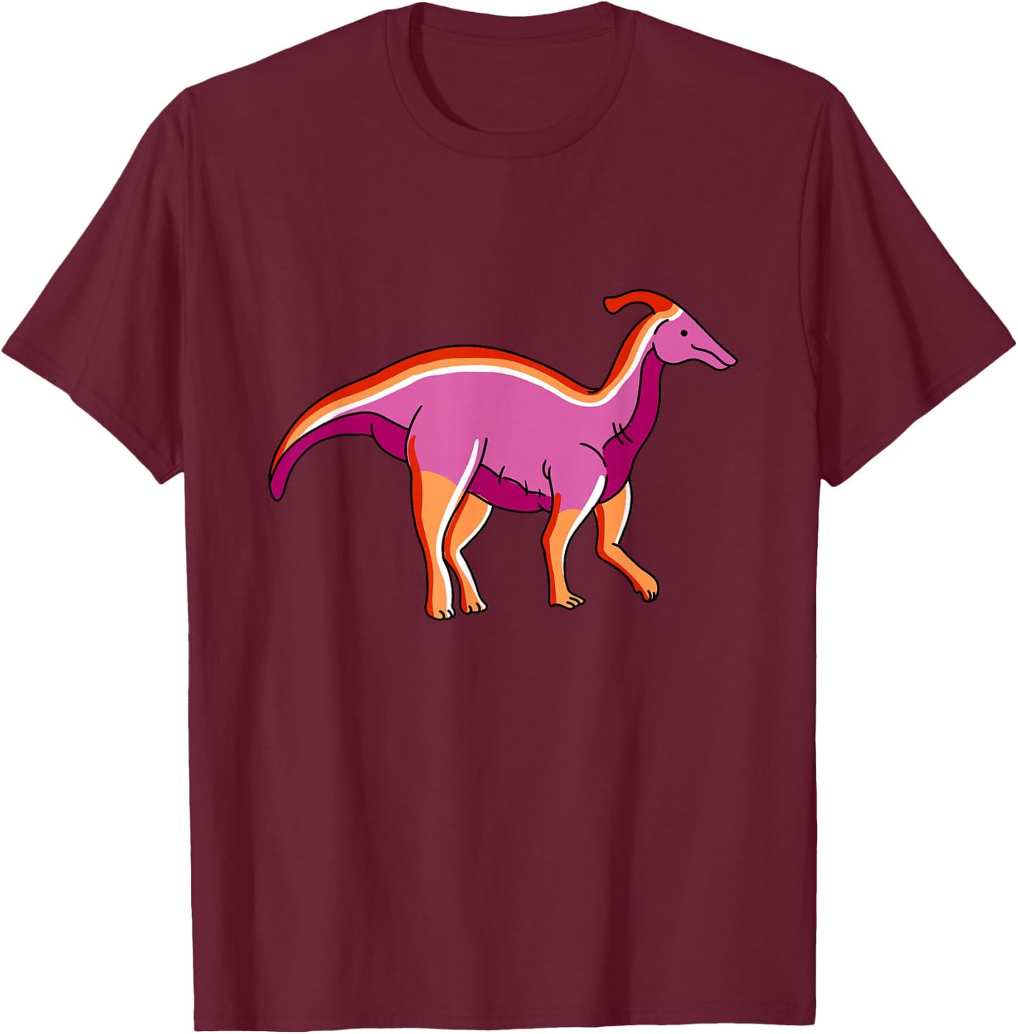 Lesbian Dinosaur Orange Pink Lesbian Pride T-Shirt - T-Shirt | Maroon