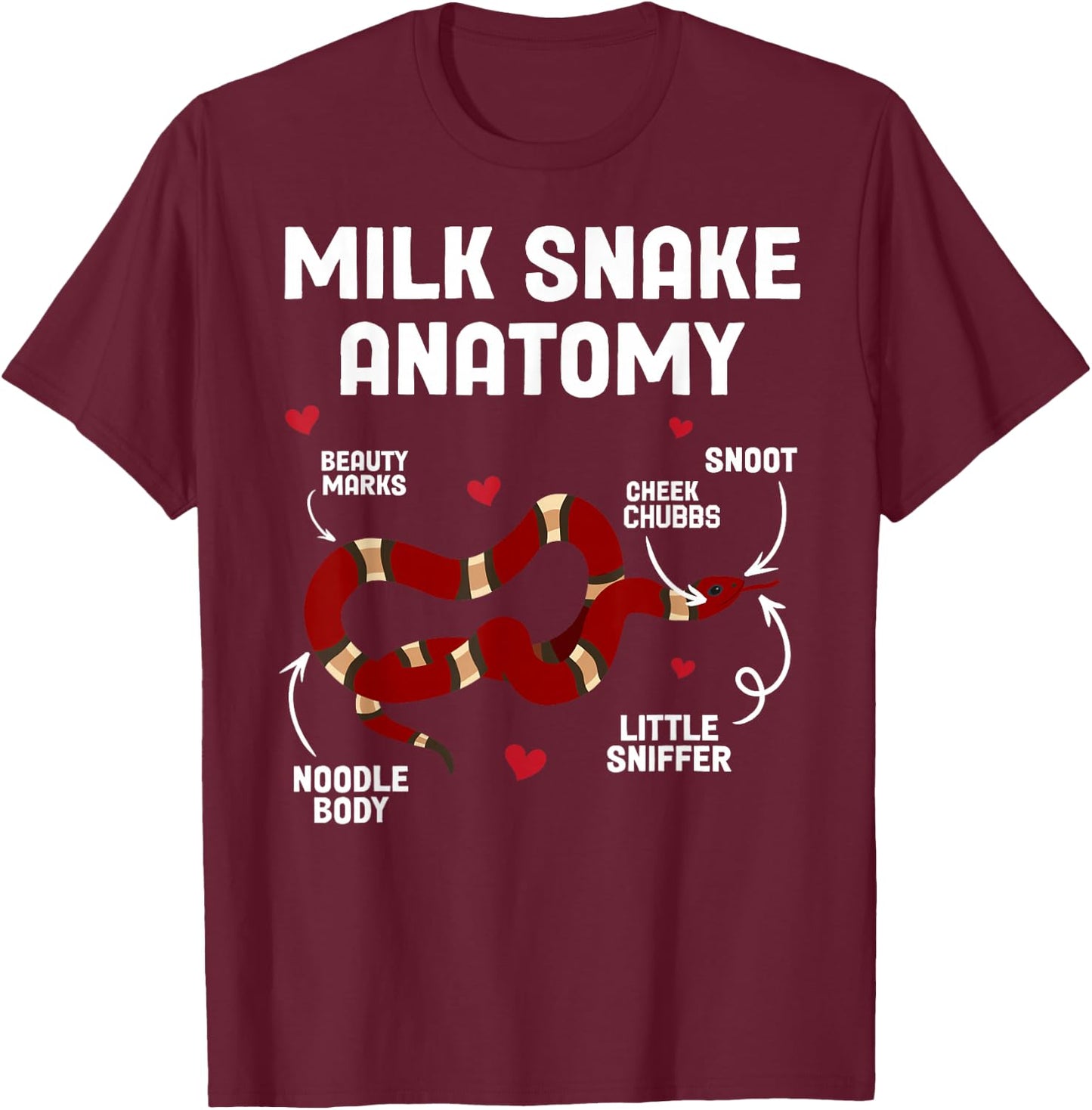 Funny Milk Snake Mom Milk Snake Dad Adult Cotton Blend Black Small Modern Snake Themed Milk Snake Anatomy Owner Lover T-Shirt - T-Shirt | Maroon