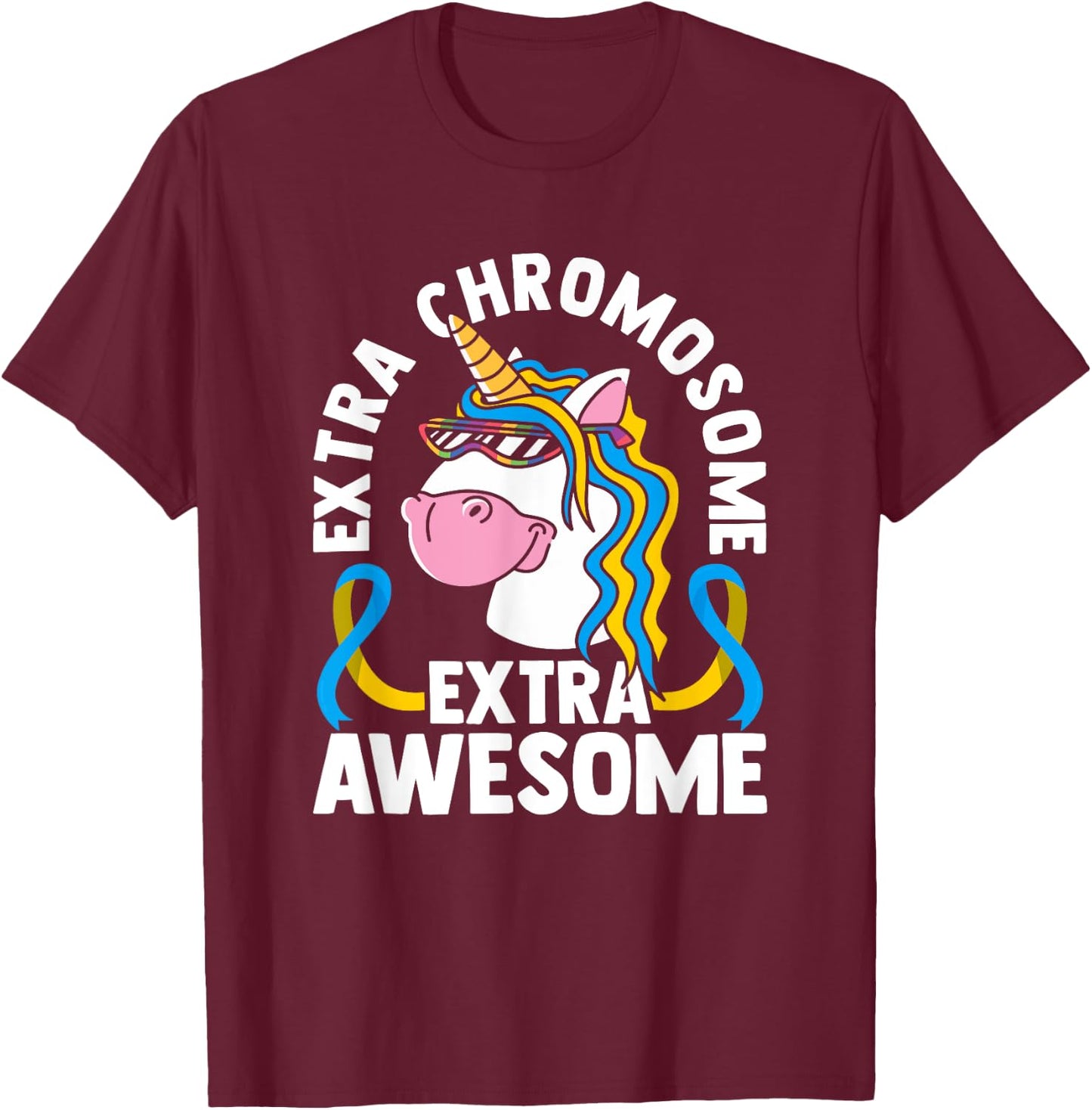 Extra Chromosome Extra Awesome Unicorn Down Syndrome T-Shirt - T-Shirt | Maroon