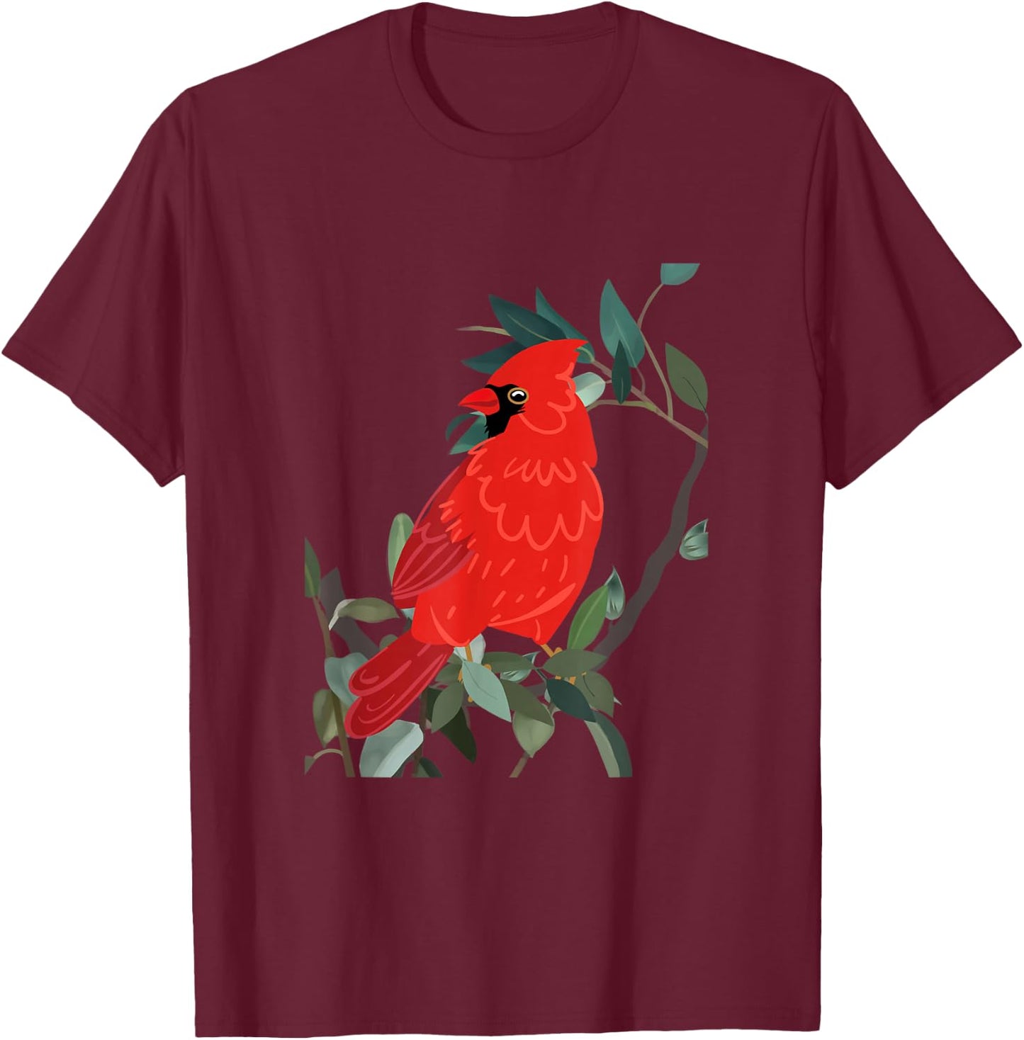 Northern cardinal, Red bird on tree branch T-Shirt - T-Shirt | Maroon