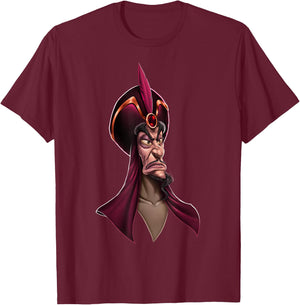 Disney Aladdin Jafar Up Close Portrait Graphic , Black, S T-Shirt - T-Shirt | Maroon