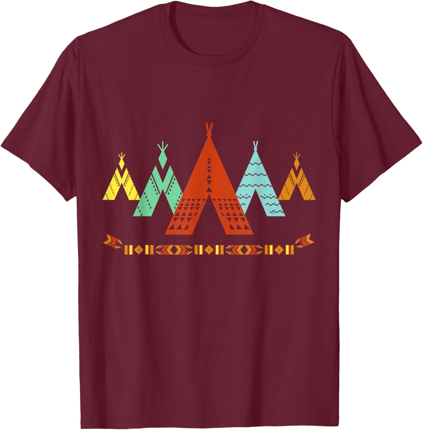 Vintage Native American Teepee , Indian Shirt T-Shirt - T-Shirt | Maroon
