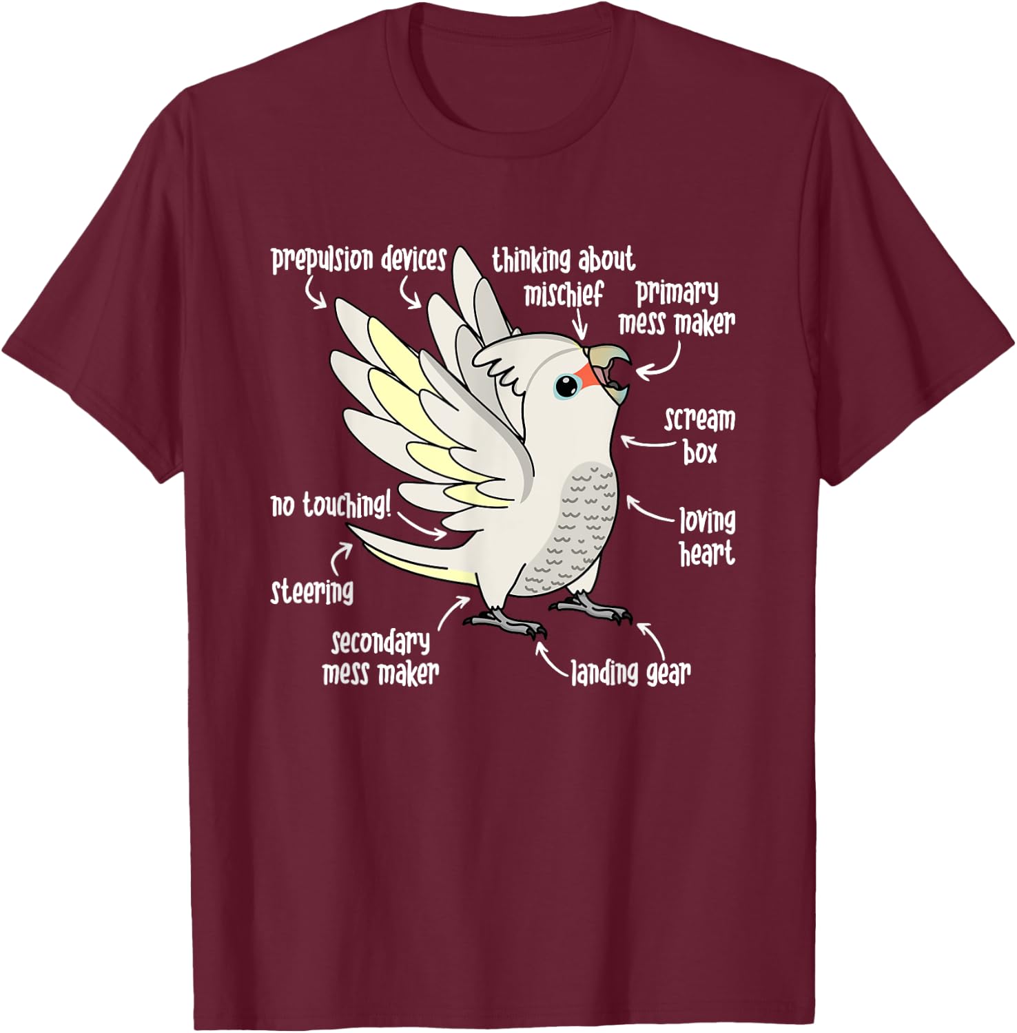 Parrot Anatomy I Goffins Cockatoo T-Shirt - T-Shirt | Maroon
