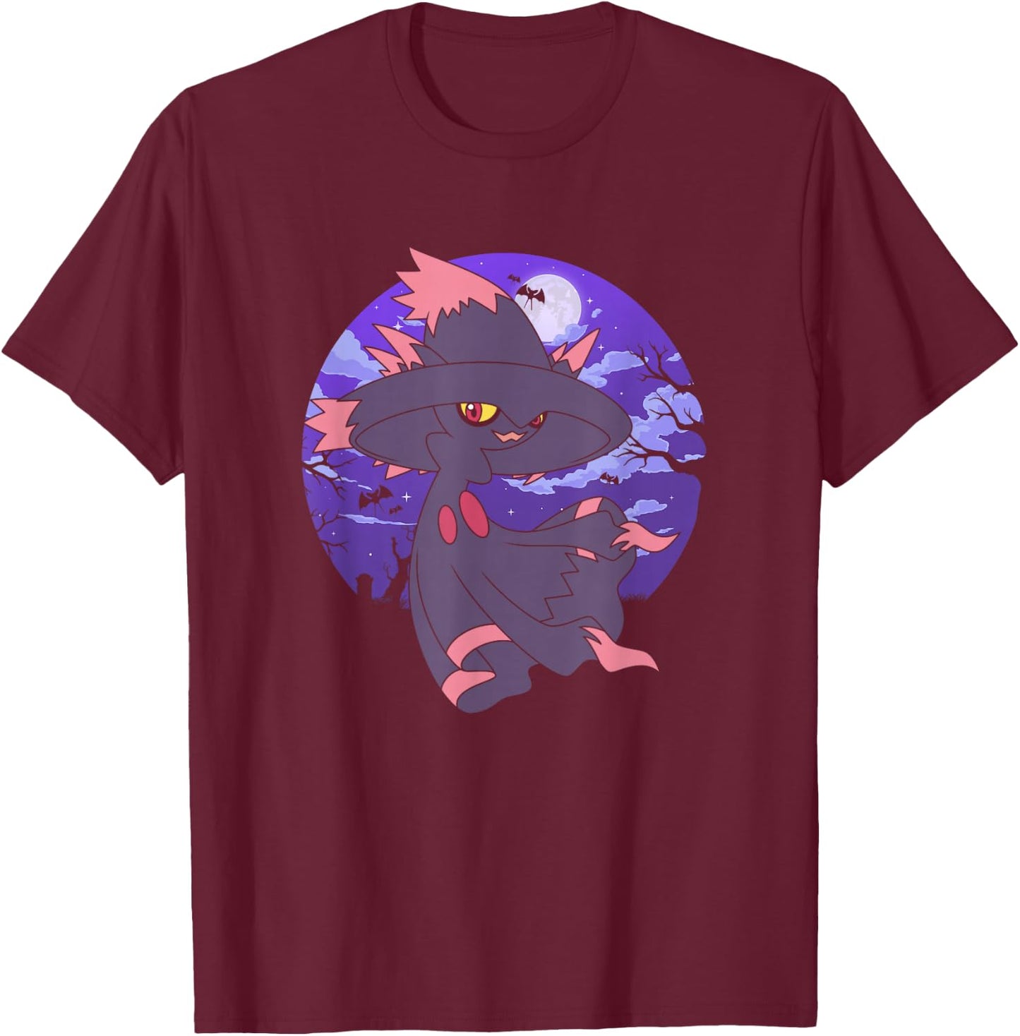 Pokémon Mismagius & Zubat Creepy Graveyard At Night T-Shirt - T-Shirt | Maroon