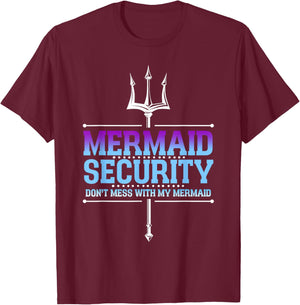 Mermaid Security Merman Merdad Mermaid Squad Father's Day Dad , black T-Shirt - T-Shirt | Maroon