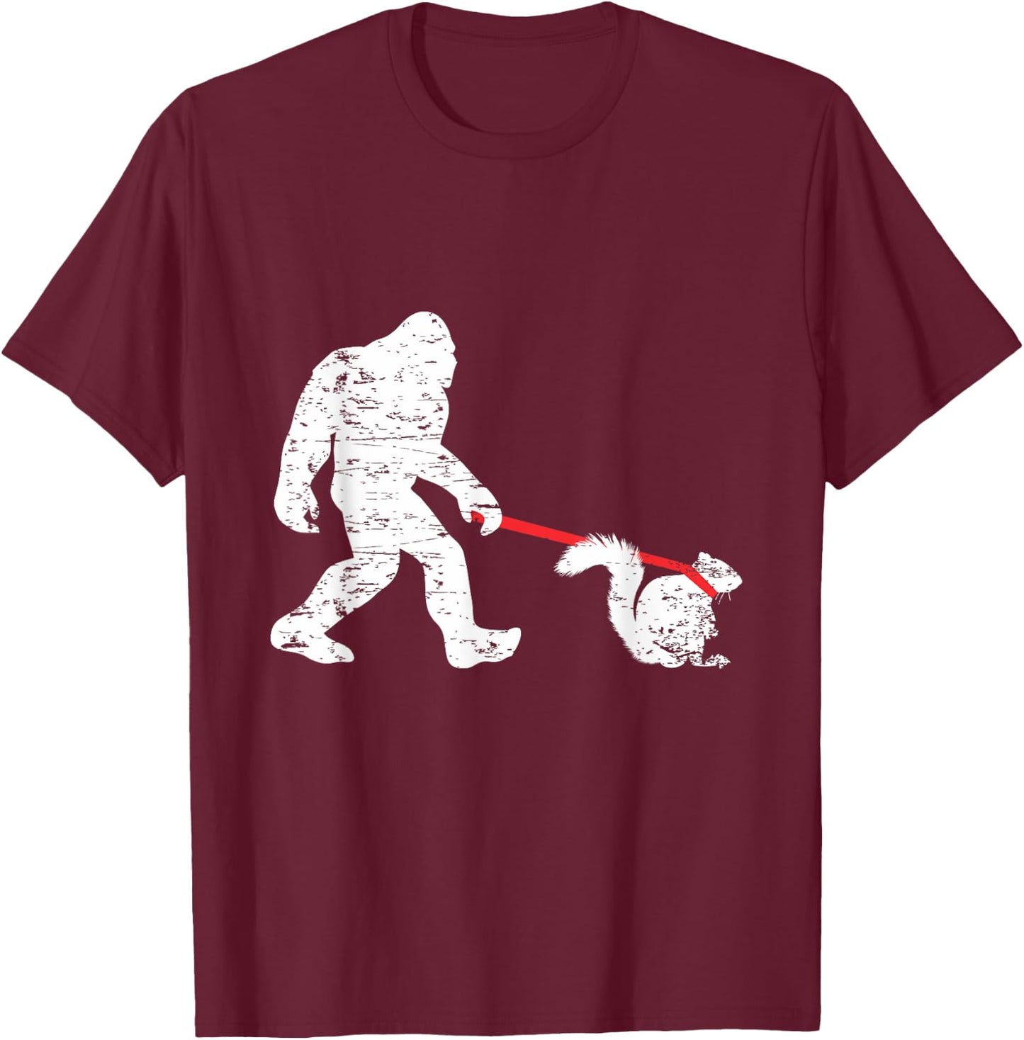 Cool Big Foot and Squirrel Lover Gifts Bigfoot Walking Squirrel Funny Sasquatch Fan -Adults Black Small Classic Fit Short Sleeve Cotton 60% Polyester 40% T-Shirt - T-Shirt | Maroon