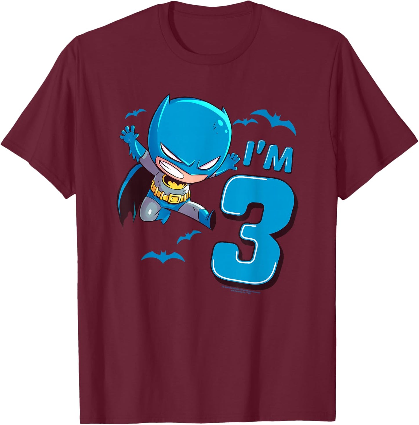 Batman 3rd Birthday Cute I'm 3 T-Shirt - T-Shirt | Maroon