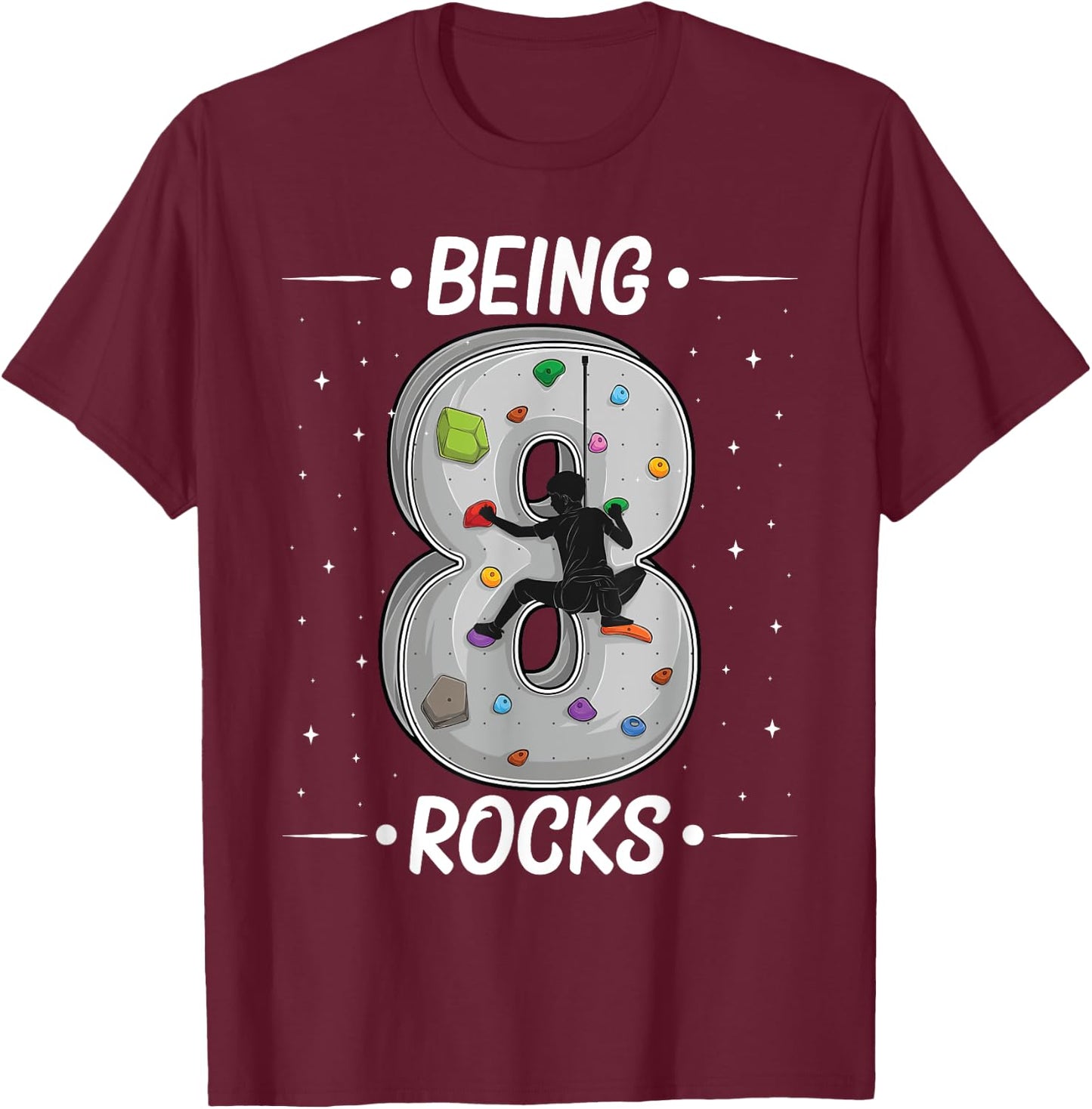 8 year old rock climbing 8th birthday Adventures Climber T-Shirt - T-Shirt | Maroon