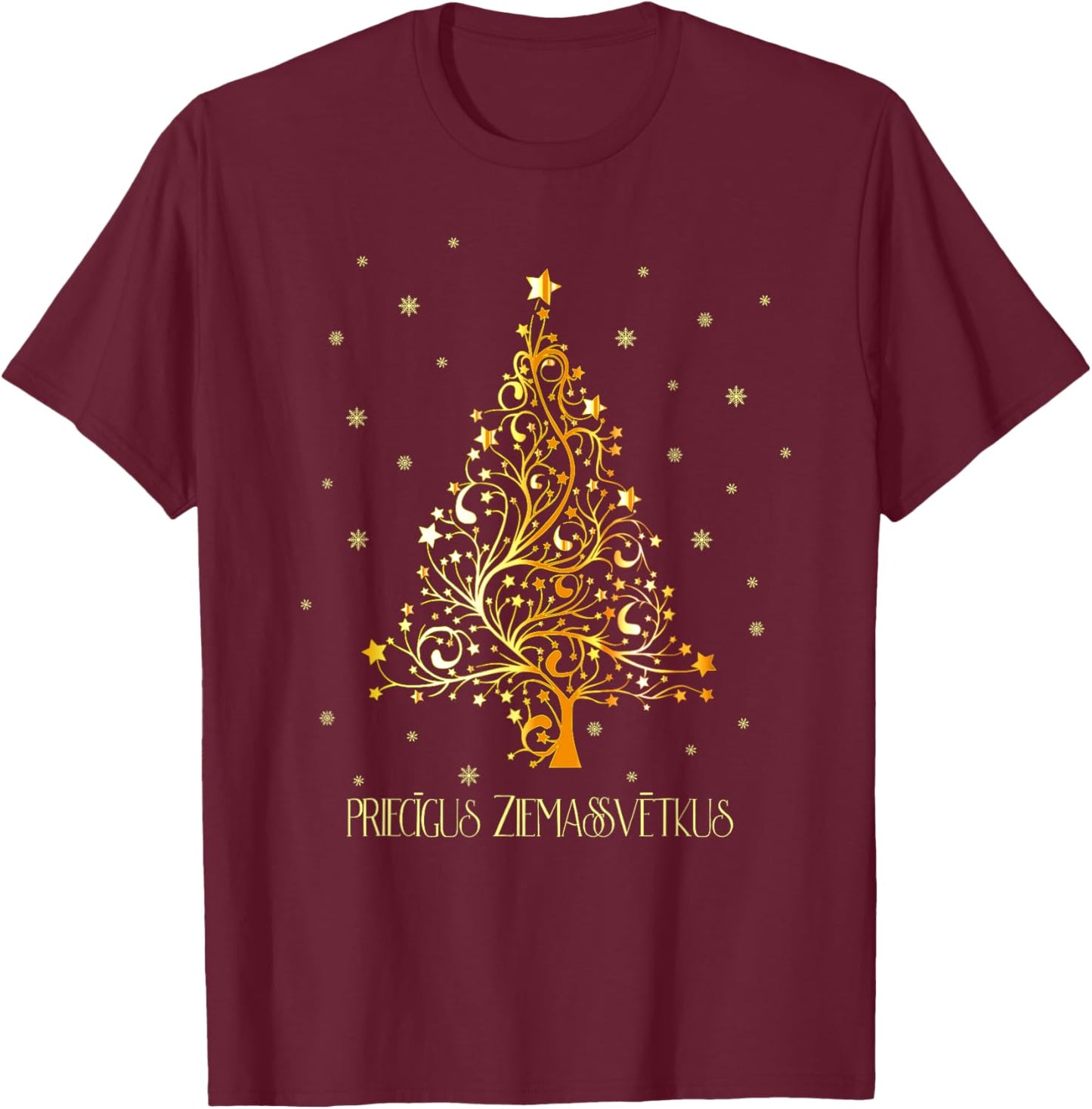 Latvia Christmas Latvian Priecigus Ziemassvetkus T-Shirt - T-Shirt | Maroon